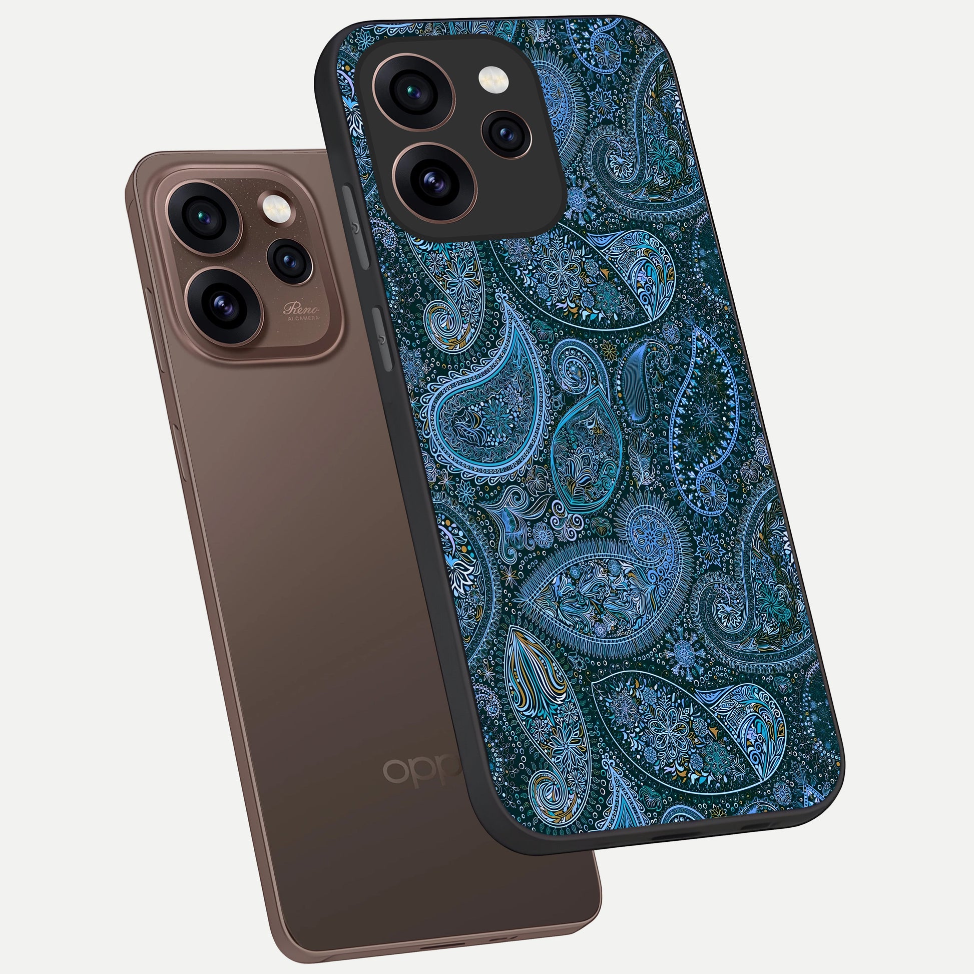  Midnight Paisley Glow phone case For Oppo Reno 15 Pro showing premium glass back cover with detailed artwork