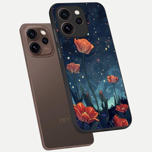  Midnight Tulip Glow phone case For Oppo Reno 15 Pro showing premium glass back cover with detailed artwork