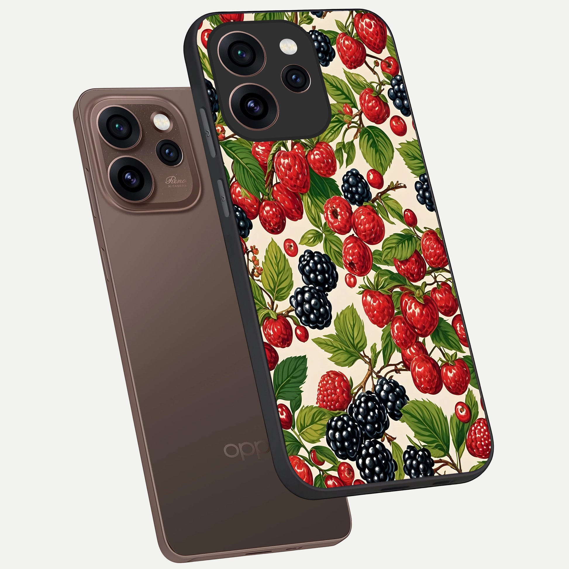  Mixed Berry Collage phone case For Oppo Reno 15 Pro showing premium glass back cover with detailed artwork