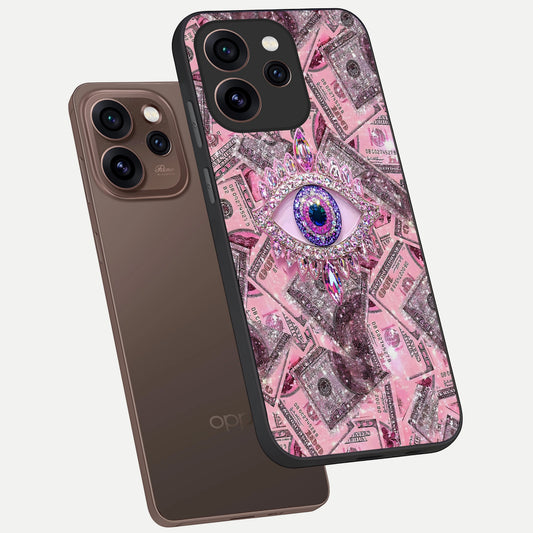  Money Eye Luxe phone case For Oppo Reno 15 Pro showing premium glass back cover with detailed artwork