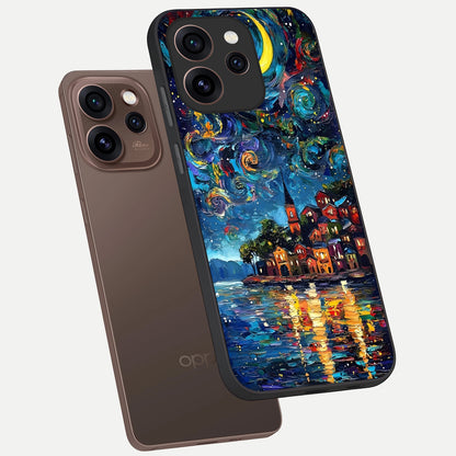  Moonlight Harbor Glow phone case For Oppo Reno 15 Pro showing premium glass back cover with detailed artwork