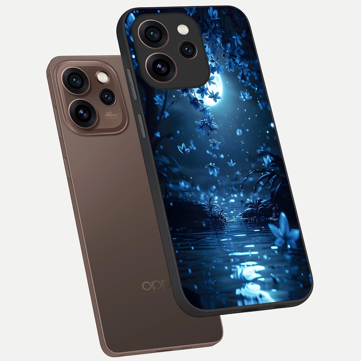  Moonlight Petal Dream phone case For Oppo Reno 15 Pro showing premium glass back cover with detailed artwork