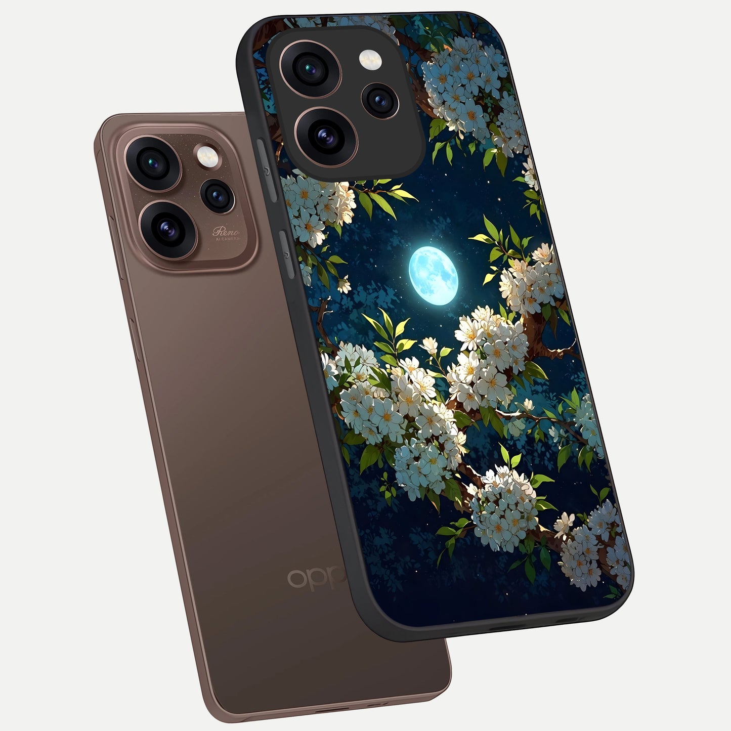  Moonlit Blossom Dream phone case For Oppo Reno 15 Pro showing premium glass back cover with detailed artwork