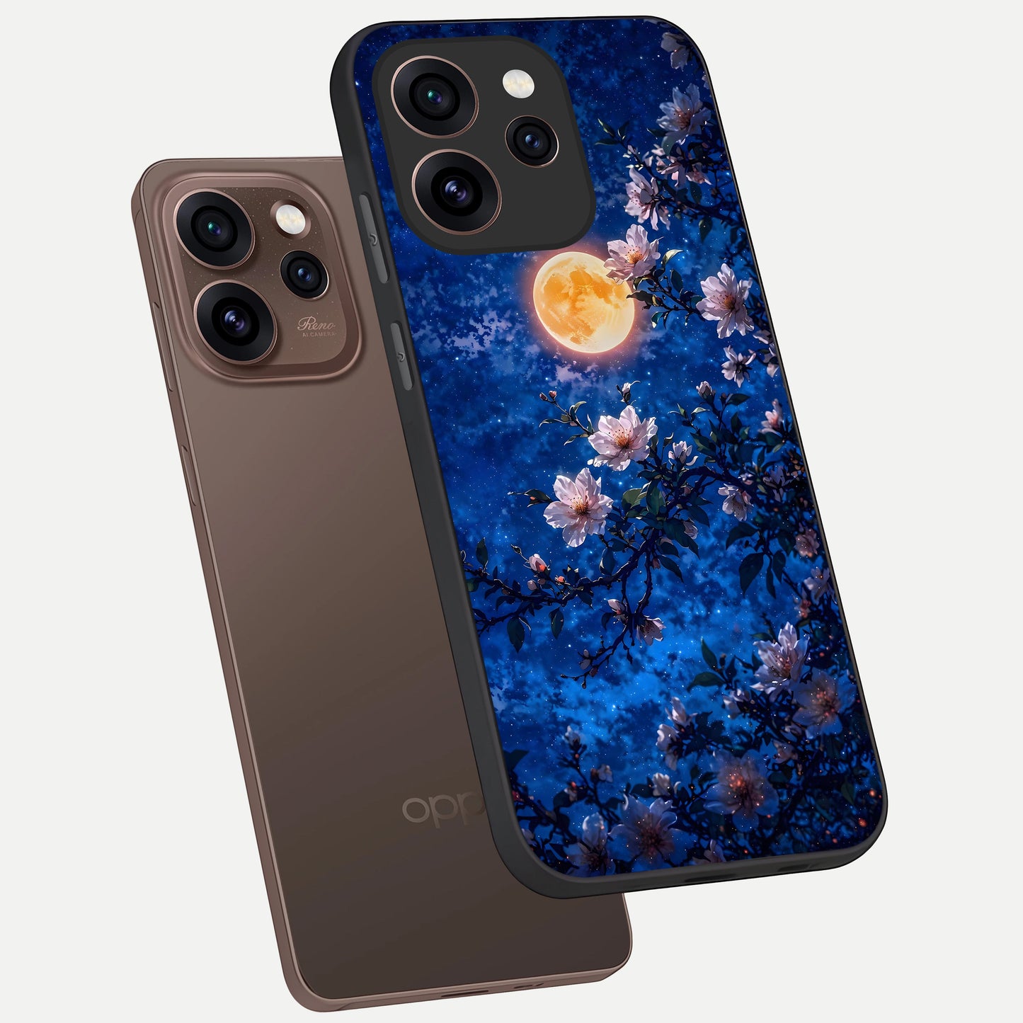  Moonlit Blossoms Night phone case For Oppo Reno 15 Pro showing premium glass back cover with detailed artwork