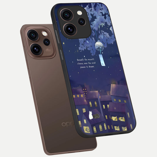  Moonlit Cat Silence phone case For Oppo Reno 15 Pro showing premium glass back cover with detailed artwork