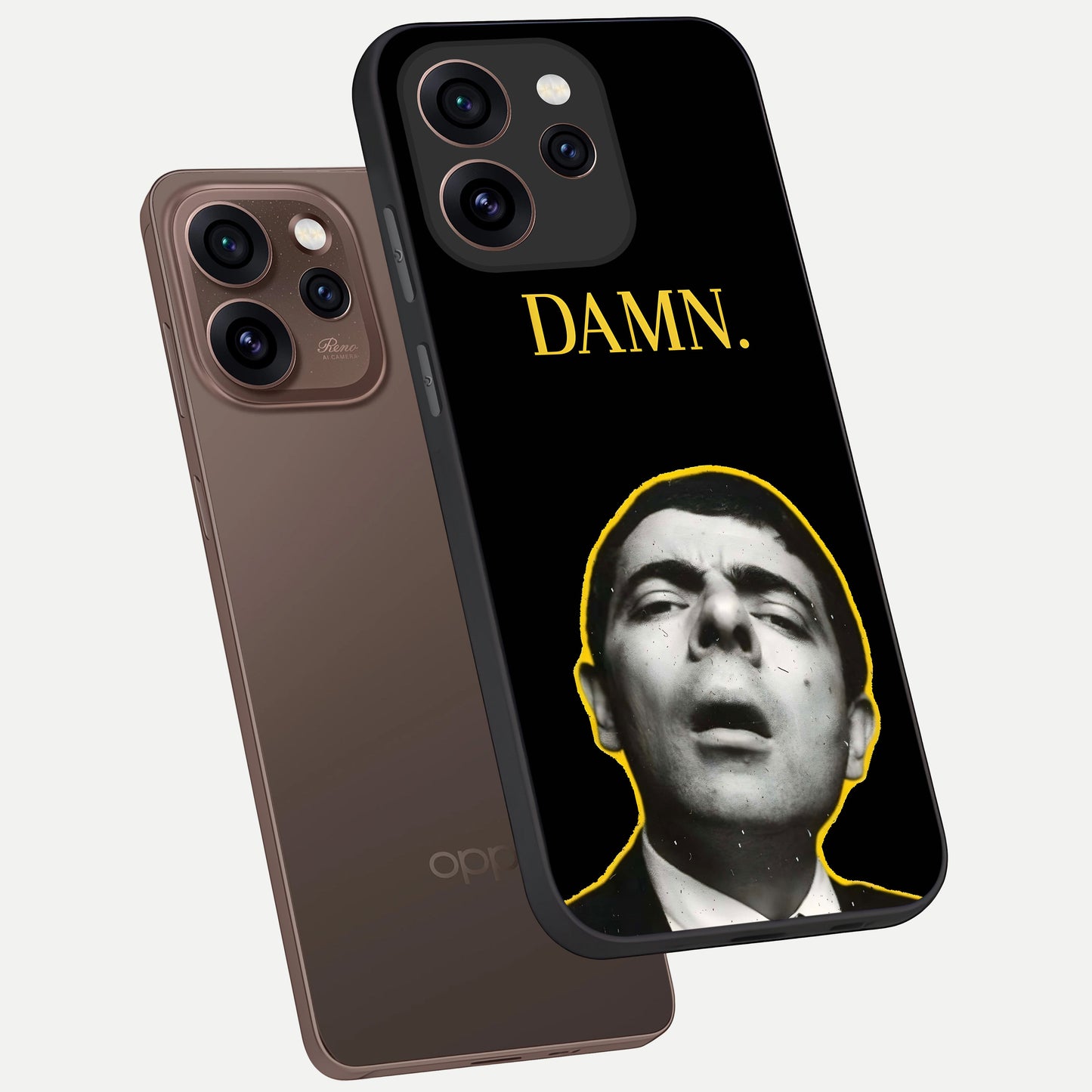  Mr Bean Damn phone case For Oppo Reno 15 Pro showing premium glass back cover with detailed artwork