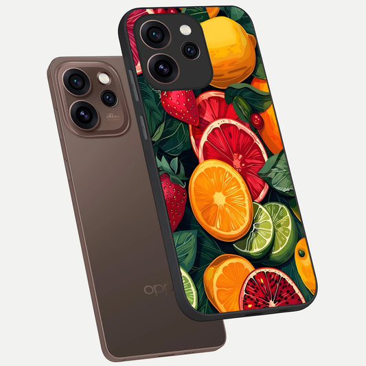  Multiple Fruits phone case For Oppo Reno 15 Pro showing premium glass back cover with detailed artwork