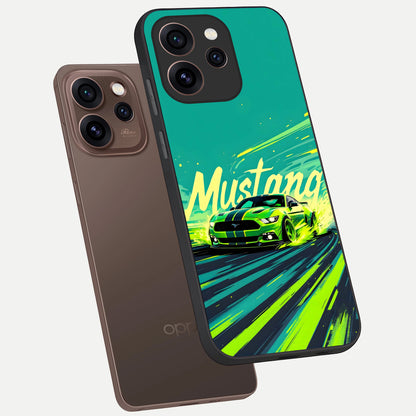  Mustang Bang phone case For Oppo Reno 15 Pro showing premium glass back cover with detailed artwork