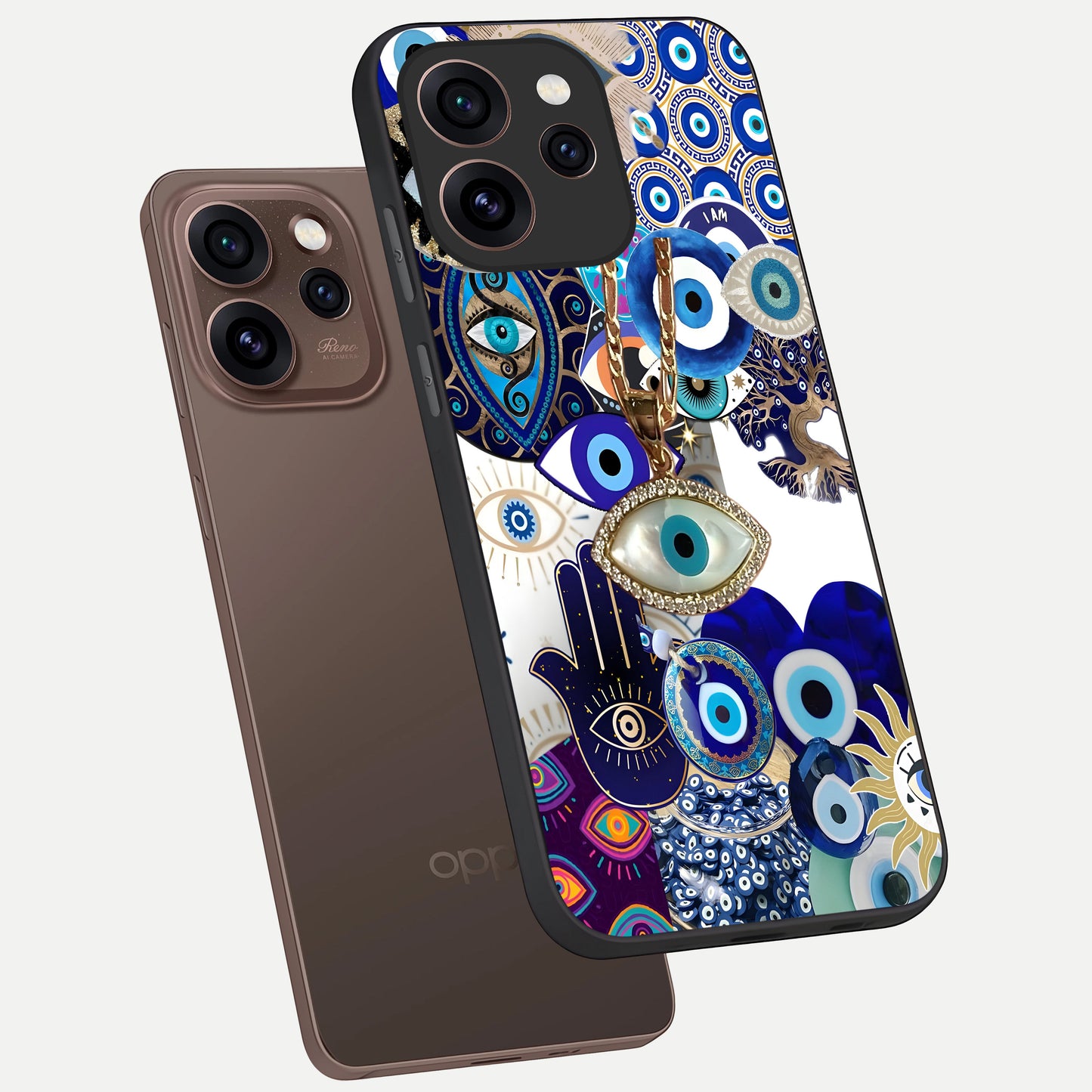  Mystic Charm Eye phone case For Oppo Reno 15 Pro showing premium glass back cover with detailed artwork