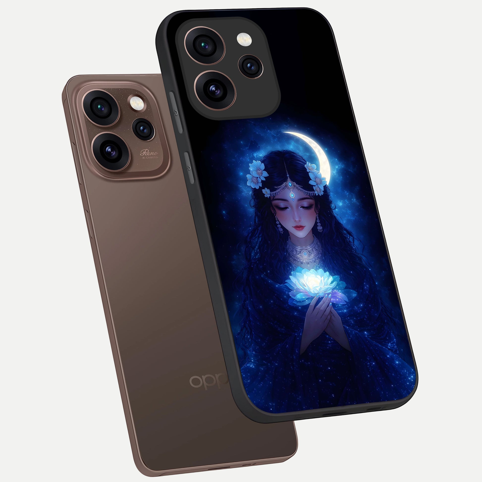  Mystic Moon Queen phone case For Oppo Reno 15 Pro showing premium glass back cover with detailed artwork