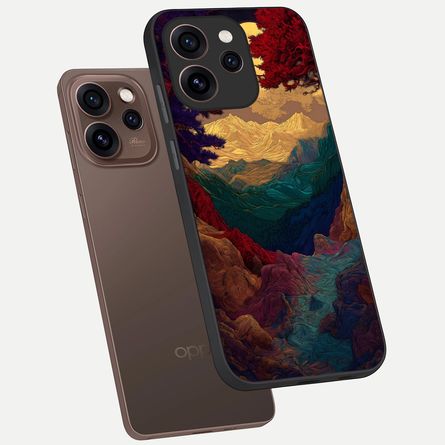  Mystic Valley Light phone case For Oppo Reno 15 Pro showing premium glass back cover with detailed artwork