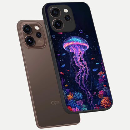  Neon Jellyfish phone case For Oppo Reno 15 Pro showing premium glass back cover with detailed artwork