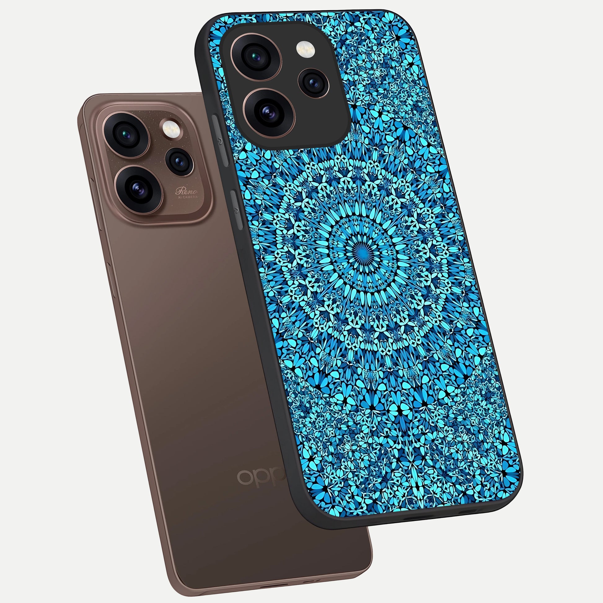  Ocean Bloom Mandala phone case For Oppo Reno 15 Pro showing premium glass back cover with detailed artwork