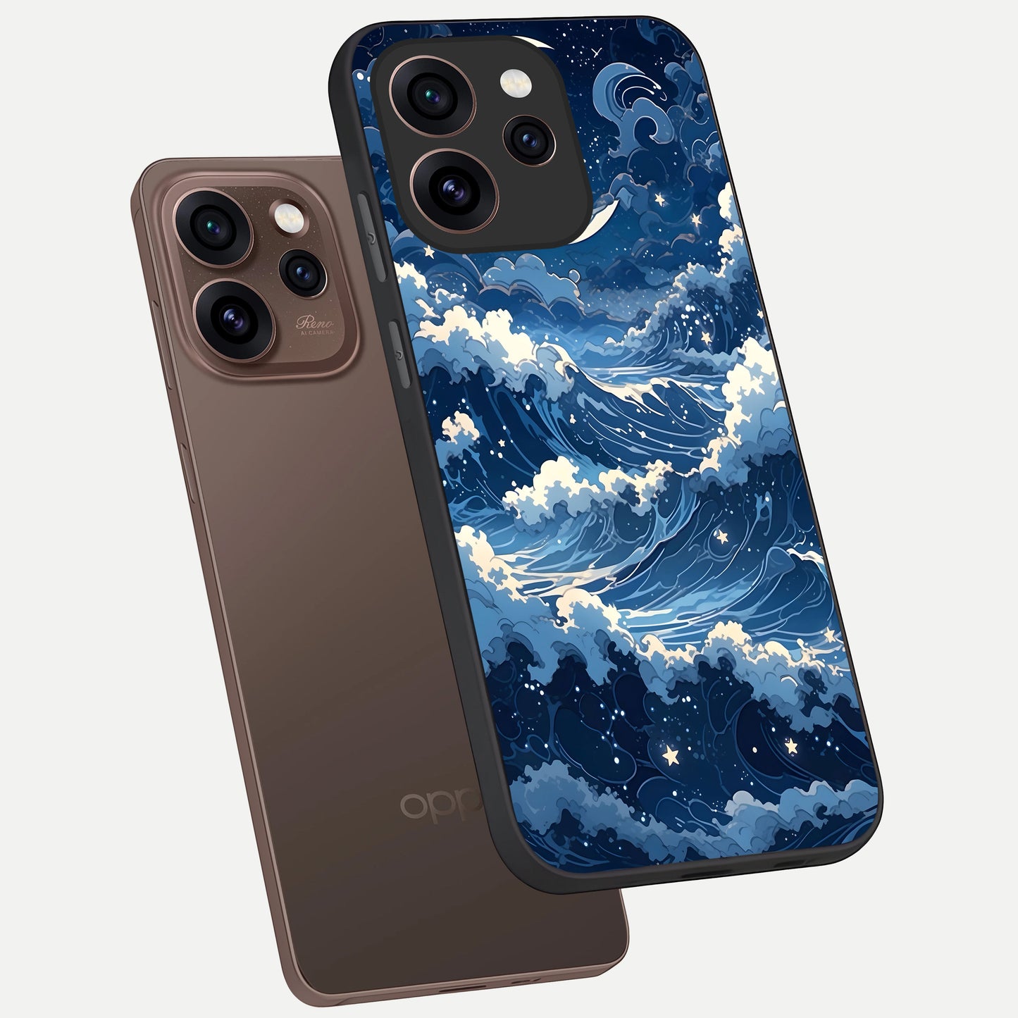  Ocean Moon Waves phone case For Oppo Reno 15 Pro showing premium glass back cover with detailed artwork