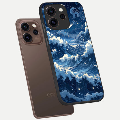  Ocean Moon Waves phone case For Oppo Reno 15 Pro showing premium glass back cover with detailed artwork