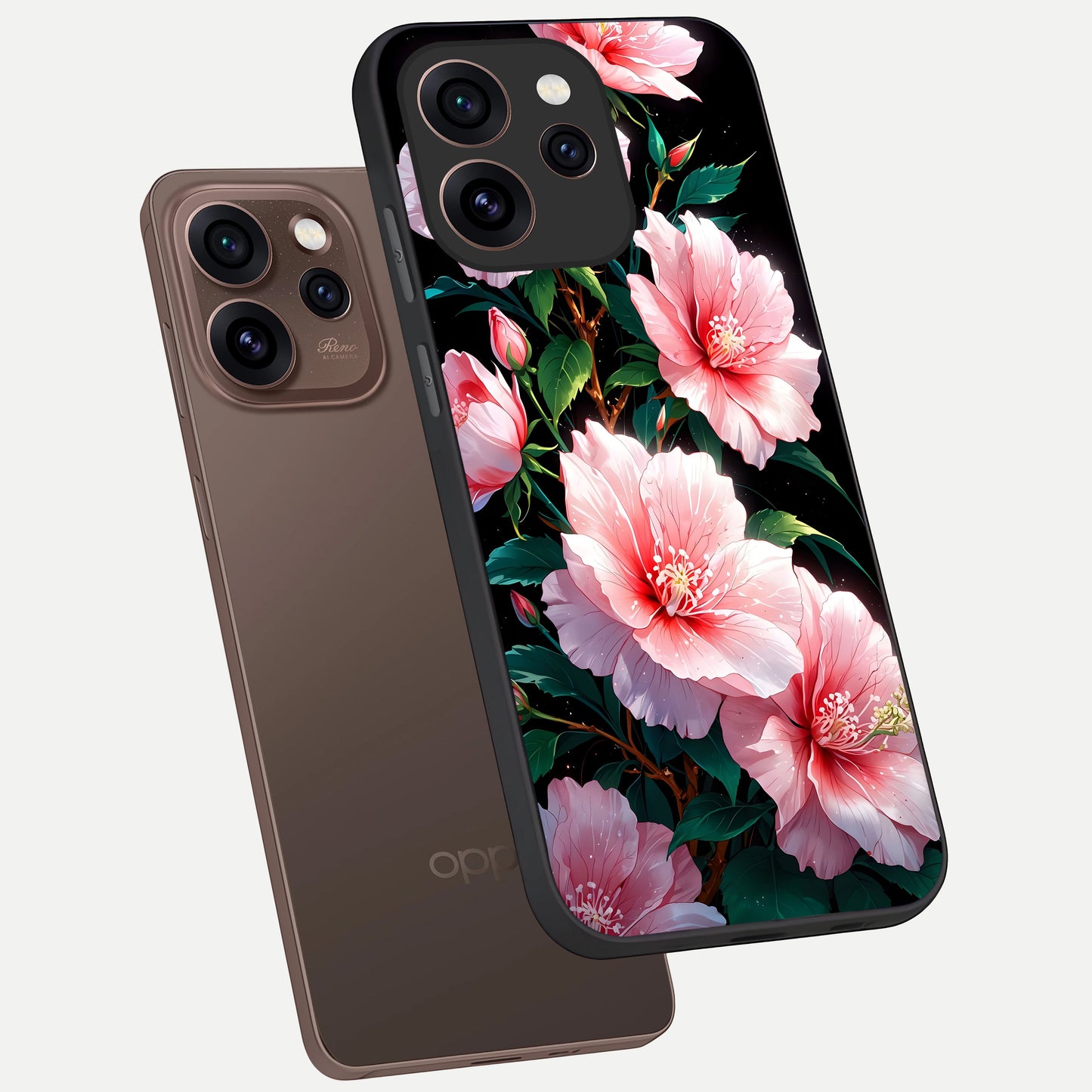  Peach Flower phone case For Oppo Reno 15 Pro showing premium glass back cover with detailed artwork