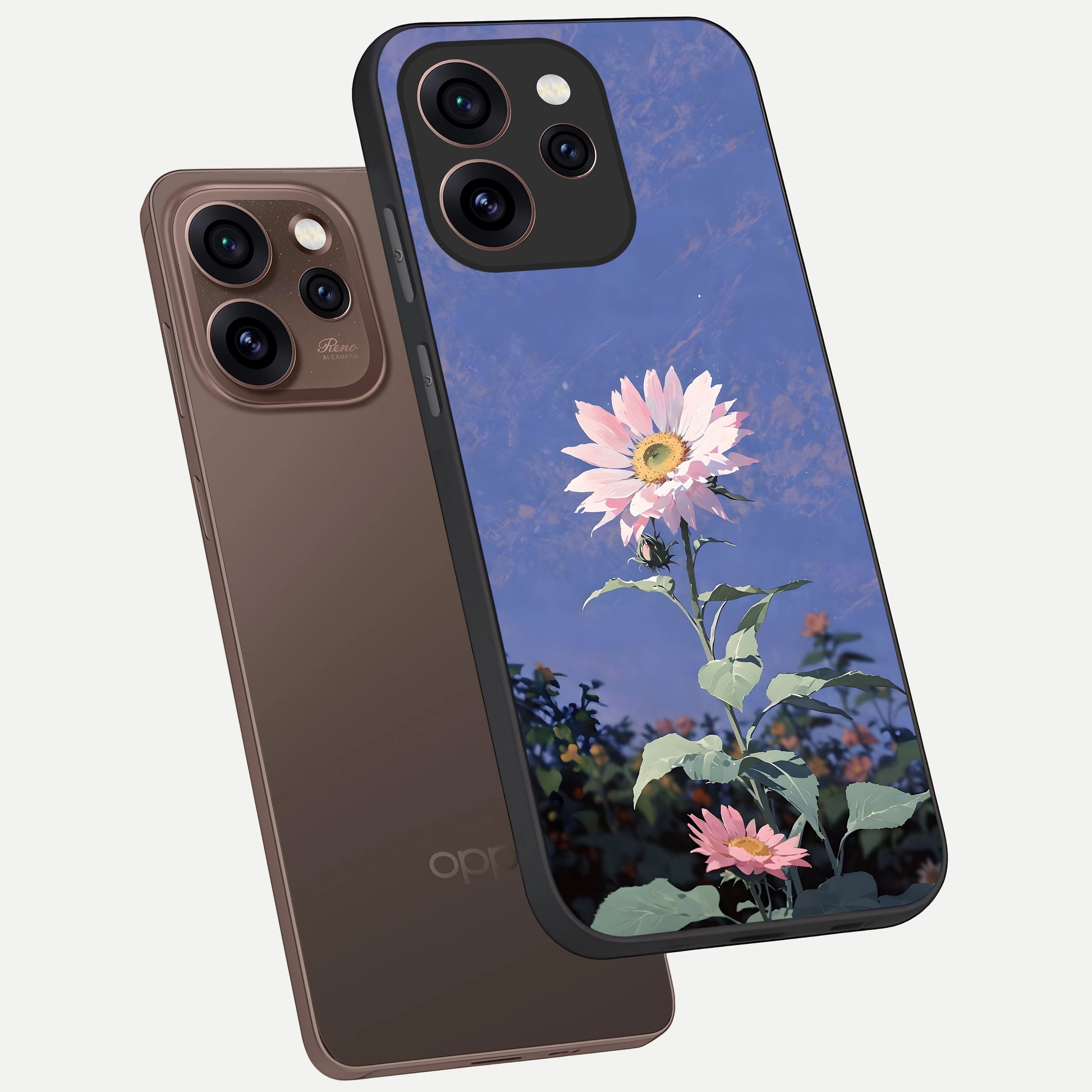  Pink Shells Outline phone case For Oppo Reno 15 Pro showing premium glass back cover with detailed artwork