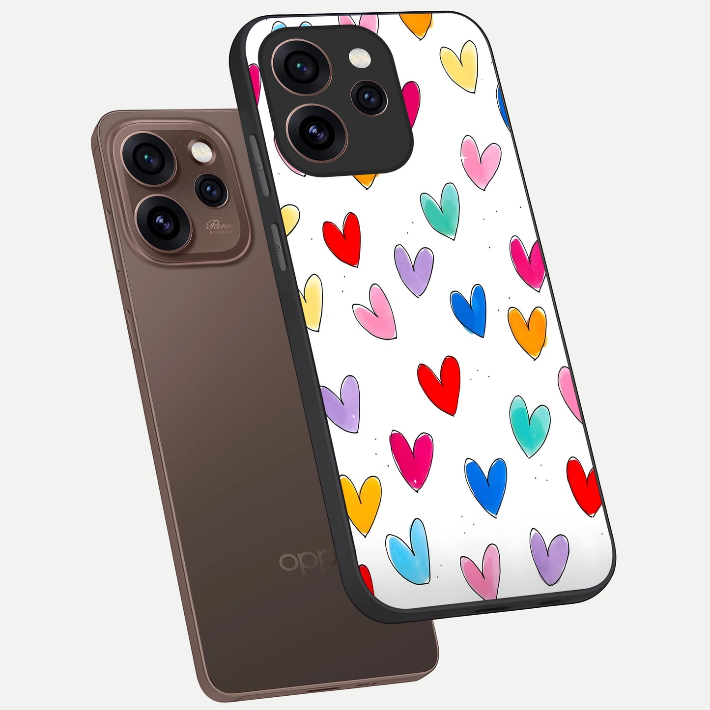  Playful Love Doodles phone case For Oppo Reno 15 Pro showing premium glass back cover with detailed artwork