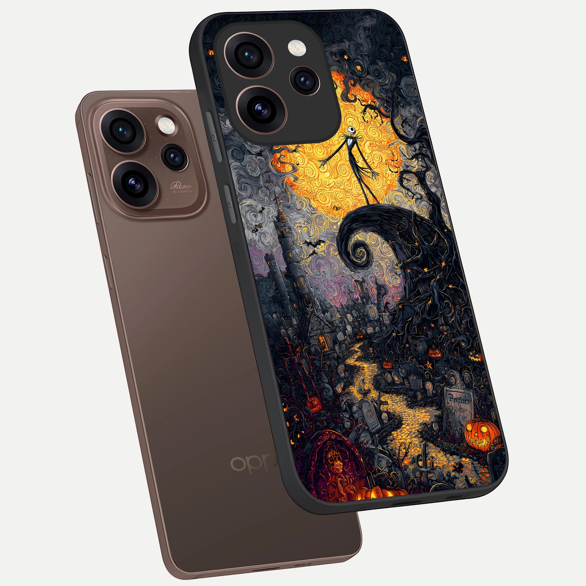  Pumpkin Moon Night phone case For Oppo Reno 15 Pro showing premium glass back cover with detailed artwork