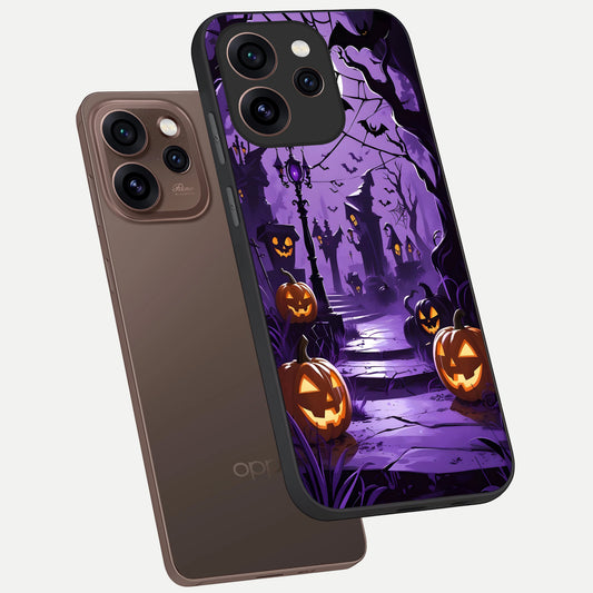  Pumpkin Patch Halloween phone case For Oppo Reno 15 Pro showing premium glass back cover with detailed artwork