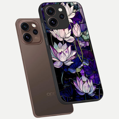  Purple Lotus Pattern phone case For Oppo Reno 15 Pro showing premium glass back cover with detailed artwork