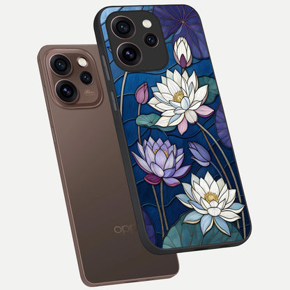  Purple Lotus Stained phone case For Oppo Reno 15 Pro showing premium glass back cover with detailed artwork