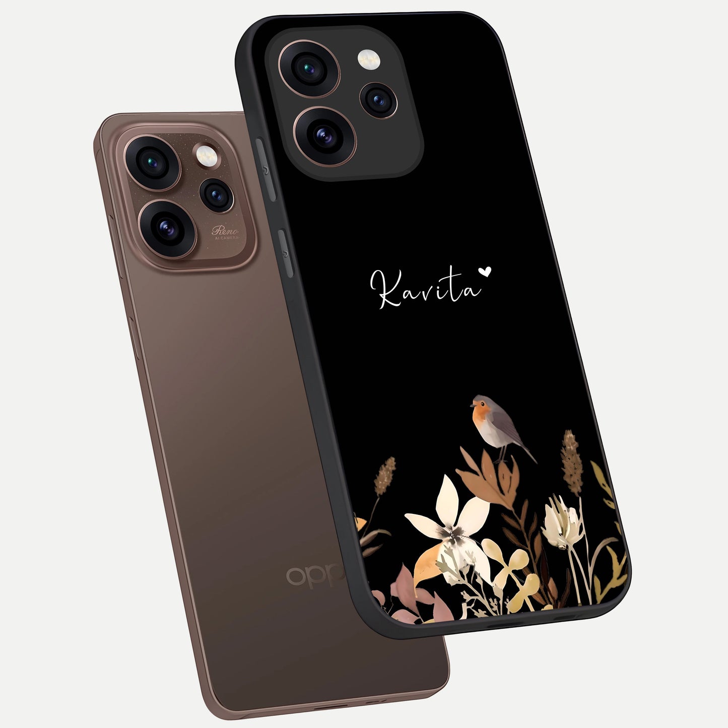  Quiet Garden Tune Custom Name phone case For Oppo Reno 15 Pro showing premium glass back cover with detailed artwork