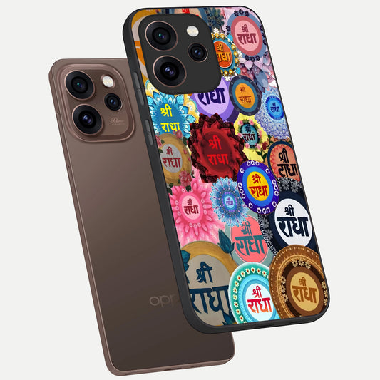  Radha Divine Bloom phone case For Oppo Reno 15 Pro showing premium glass back cover with detailed artwork