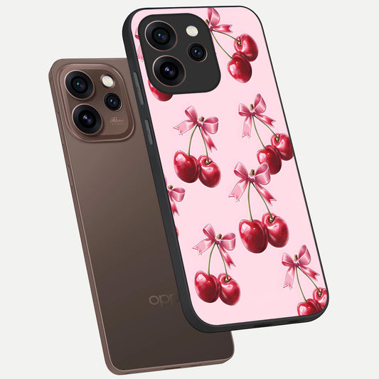  Red Cherries Pattern phone case For Oppo Reno 15 Pro showing premium glass back cover with detailed artwork