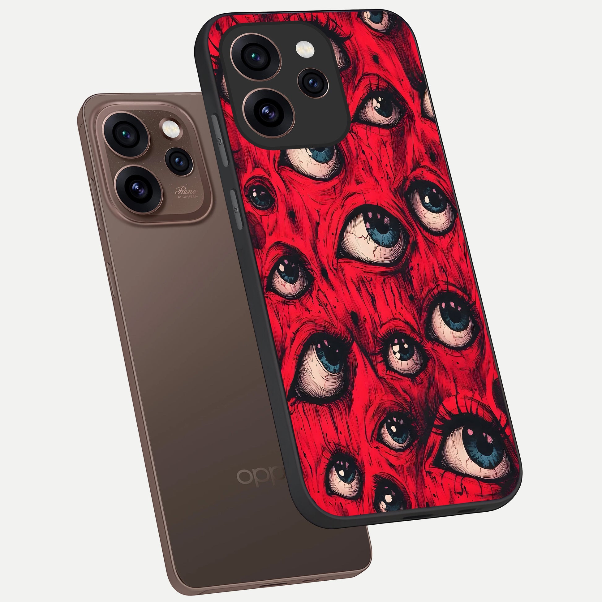  Red Eyes Pattern phone case For Oppo Reno 15 Pro showing premium glass back cover with detailed artwork