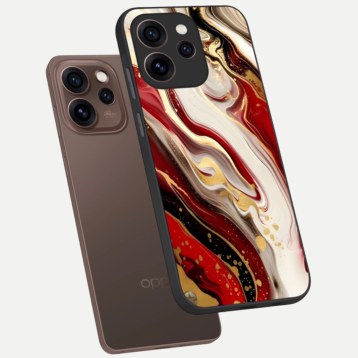  Red And White Marble phone case For Oppo Reno 15 Pro showing premium glass back cover with detailed artwork