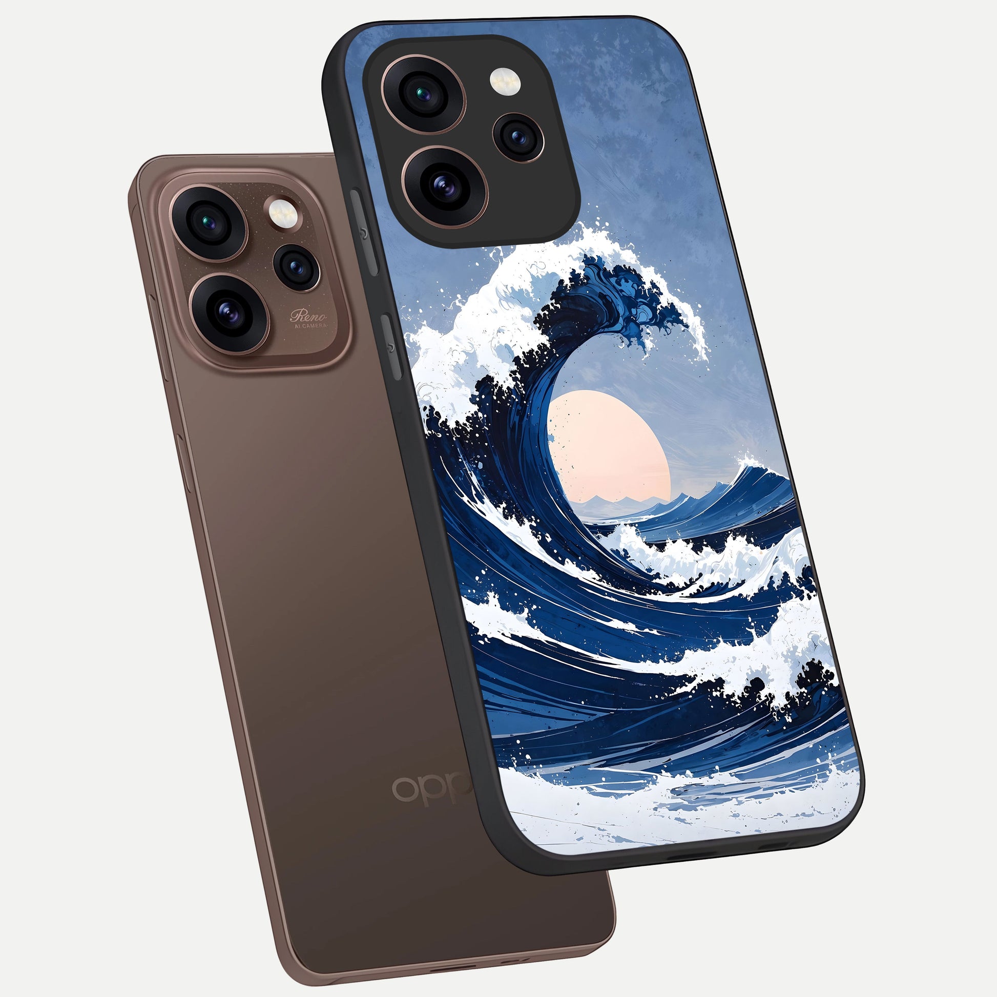  Rising Tide Power phone case For Oppo Reno 15 Pro showing premium glass back cover with detailed artwork