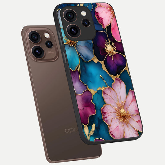  Sparkle Floral phone case For Oppo Reno 15 Pro showing premium glass back cover with detailed artwork