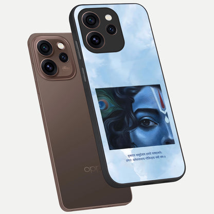  Spiritual Krishna phone case For Oppo Reno 15 Pro showing premium glass back cover with detailed artwork