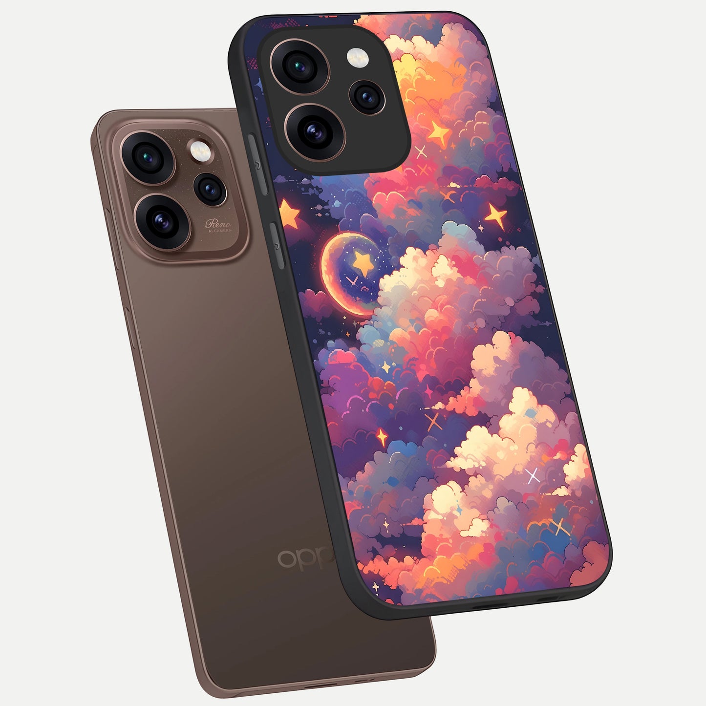  Starlit Dream Clouds phone case For Oppo Reno 15 Pro showing premium glass back cover with detailed artwork