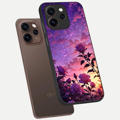  Starlit Rose Twilight phone case For Oppo Reno 15 Pro showing premium glass back cover with detailed artwork