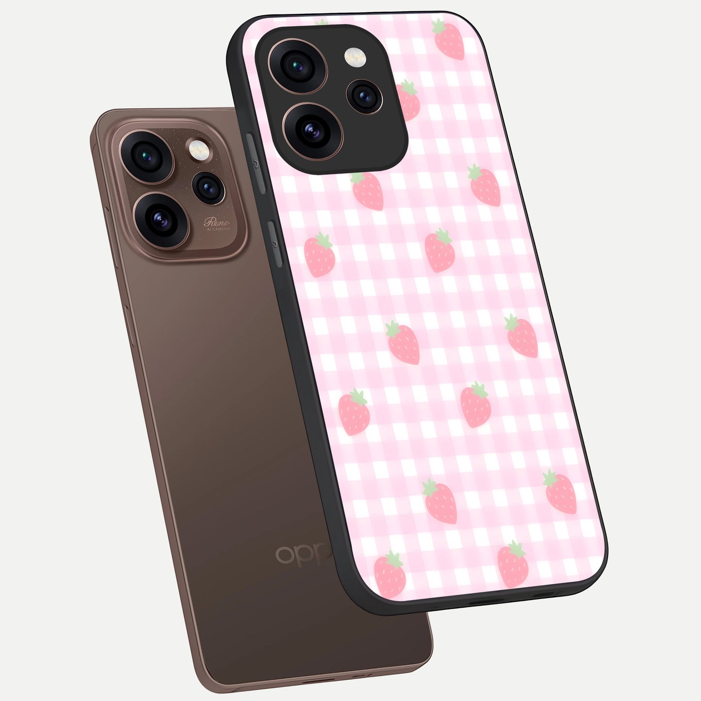  Strawberry Picnic Love phone case For Oppo Reno 15 Pro showing premium glass back cover with detailed artwork