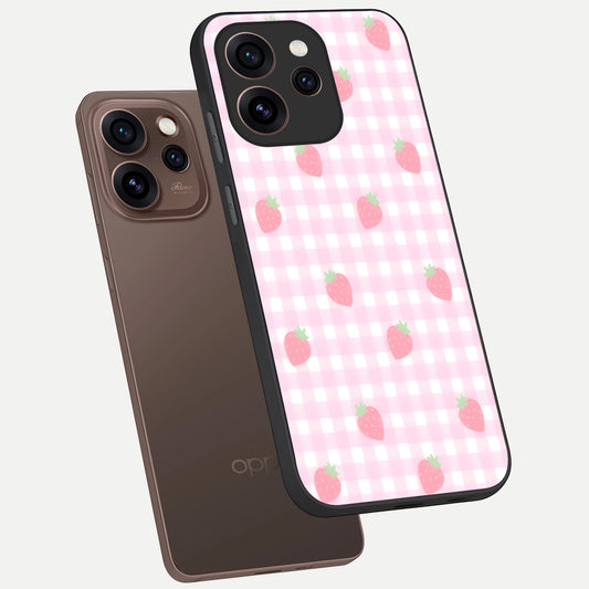  Strawberry Picnic Love phone case For Oppo Reno 15 Pro showing premium glass back cover with detailed artwork