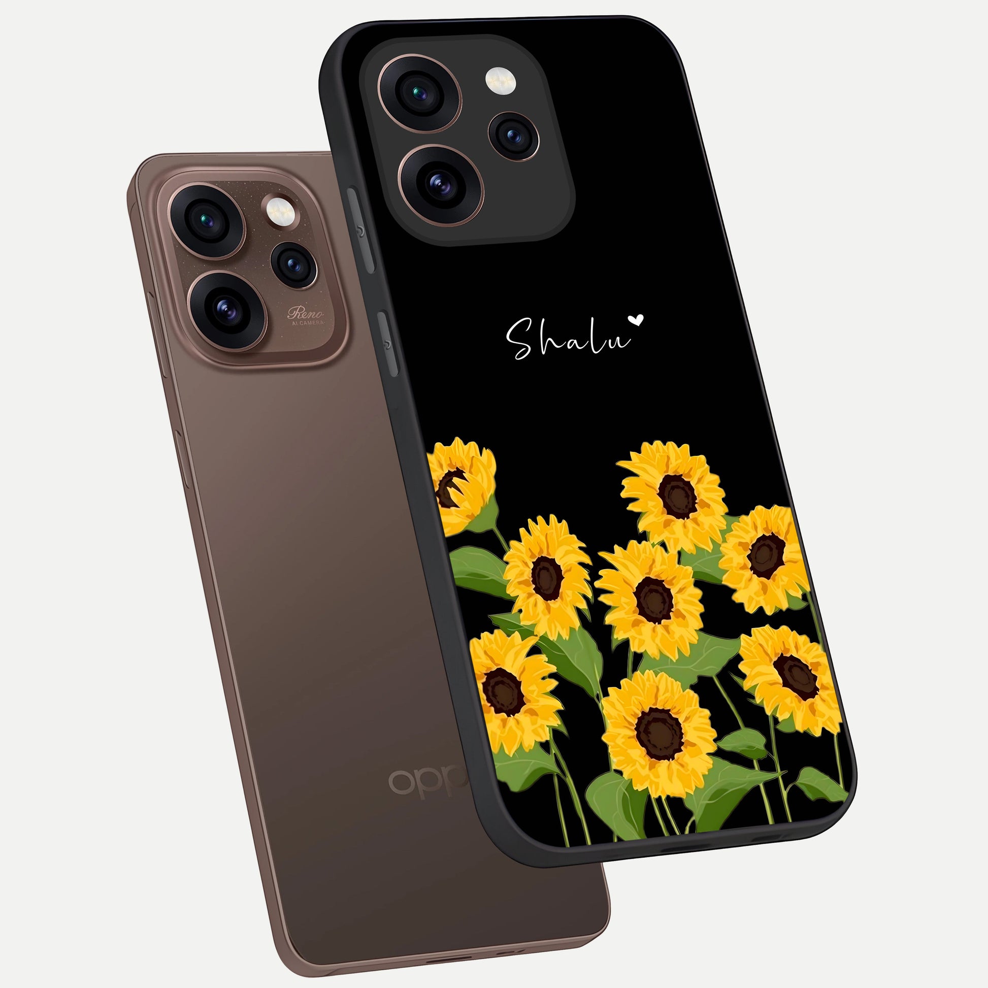  Sunflower Sky Bloom phone case For Oppo Reno 15 Pro showing premium glass back cover with detailed artwork