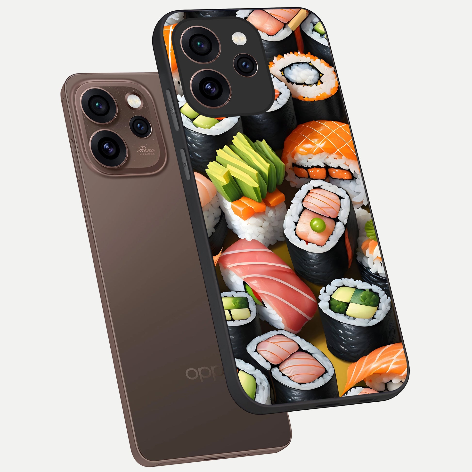  Sushi Food Pattern phone case For Oppo Reno 15 Pro showing premium glass back cover with detailed artwork