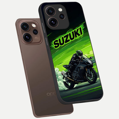  Suzuki Speed Beast phone case For Oppo Reno 15 Pro showing premium glass back cover with detailed artwork