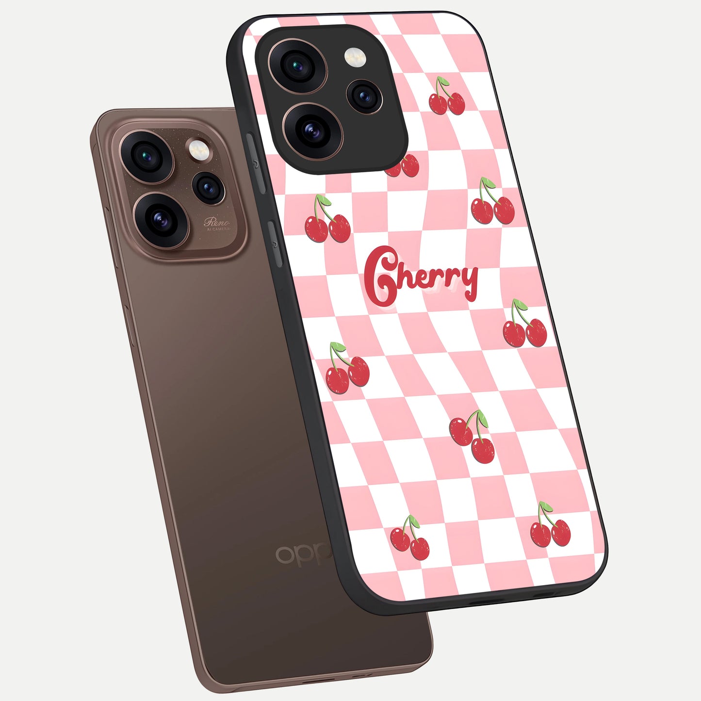  Sweet Cherry Vibes phone case For Oppo Reno 15 Pro showing premium glass back cover with detailed artwork