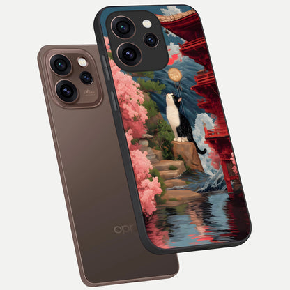  Temple Cat Scenery phone case For Oppo Reno 15 Pro showing premium glass back cover with detailed artwork
