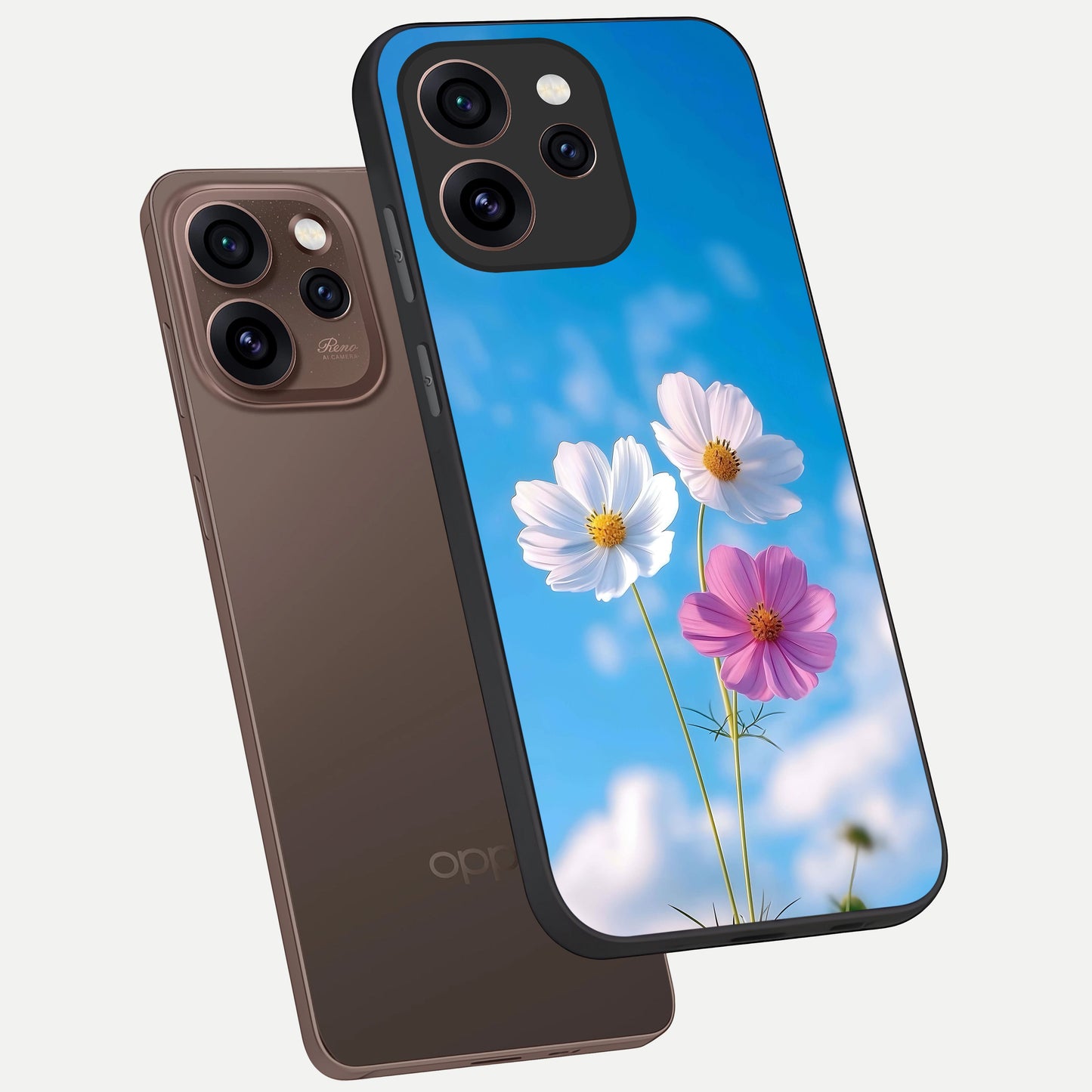  Tripple Flowers With Sky phone case For Oppo Reno 15 Pro showing premium glass back cover with detailed artwork