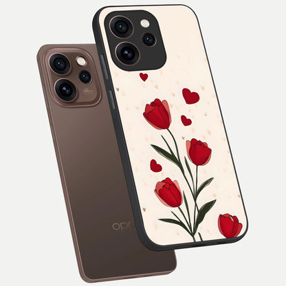  Tulip With Heart phone case For Oppo Reno 15 Pro showing premium glass back cover with detailed artwork