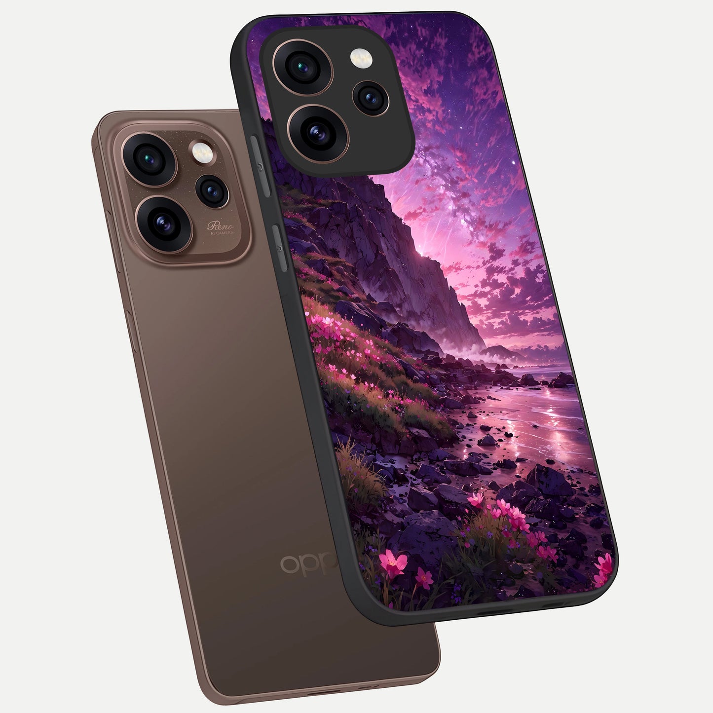  Twilight Blossom Coast phone case For Oppo Reno 15 Pro showing premium glass back cover with detailed artwork