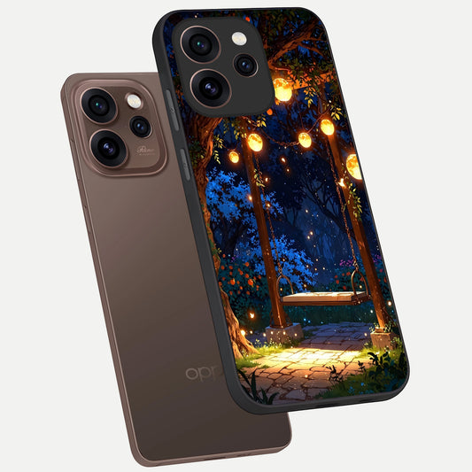  Twilight Garden Swing phone case For Oppo Reno 15 Pro showing premium glass back cover with detailed artwork
