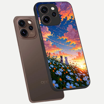  Two Cats Friends phone case For Oppo Reno 15 Pro showing premium glass back cover with detailed artwork