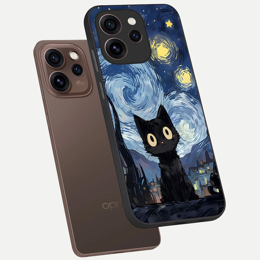  Van Gogh Cat phone case For Oppo Reno 15 Pro showing premium glass back cover with detailed artwork