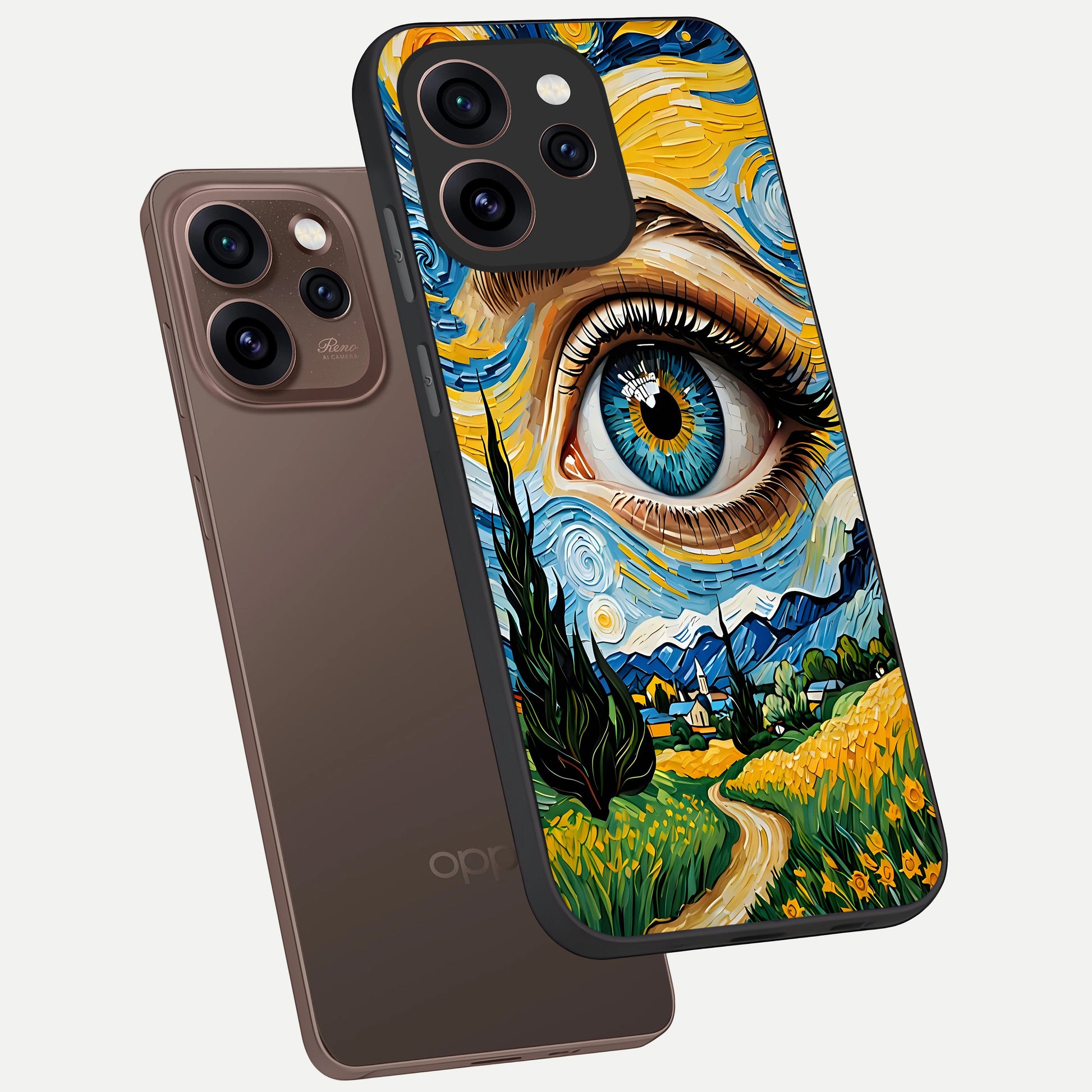  Van Gogh Eye phone case For Oppo Reno 15 Pro showing premium glass back cover with detailed artwork